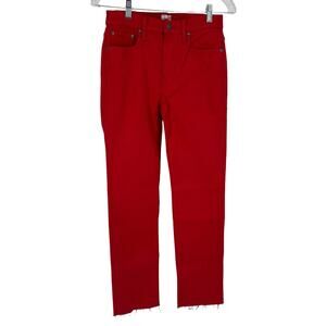 NEW Edwin Bree Red Slim Straight Crop Raw Hem Jeans Sz 27 (Anthropologie)